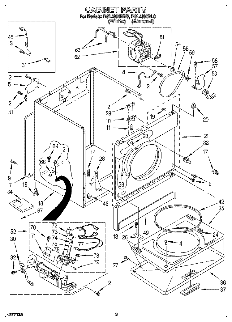 CABINET Diagram and Parts List for RGL4636BW0  Roper Dryer