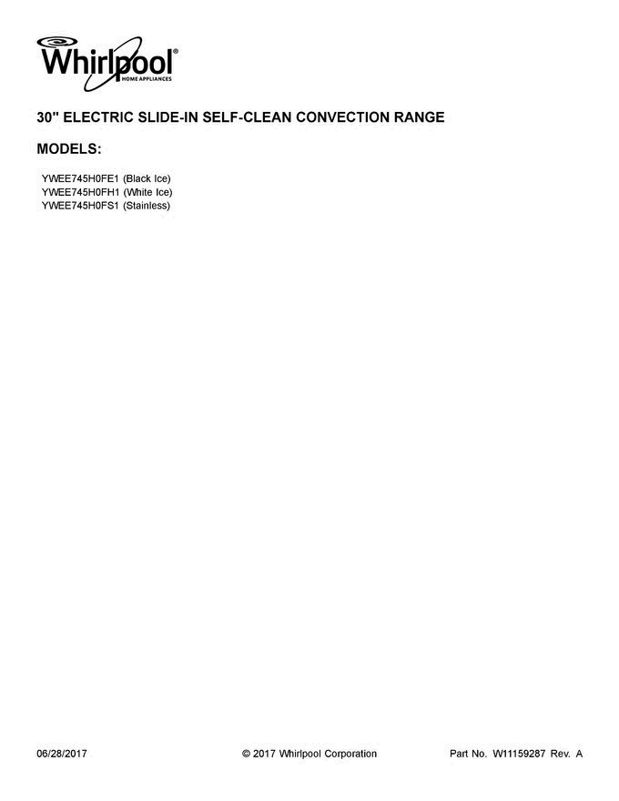 01 - Cover Sheet Diagram and Parts List for YWEE745H0FE1  Whirlpool Range