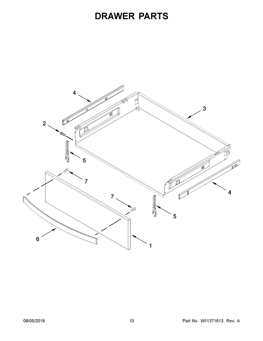 Drawer Parts Diagram and Parts List for YWFE775H0HB1  Whirlpool Range