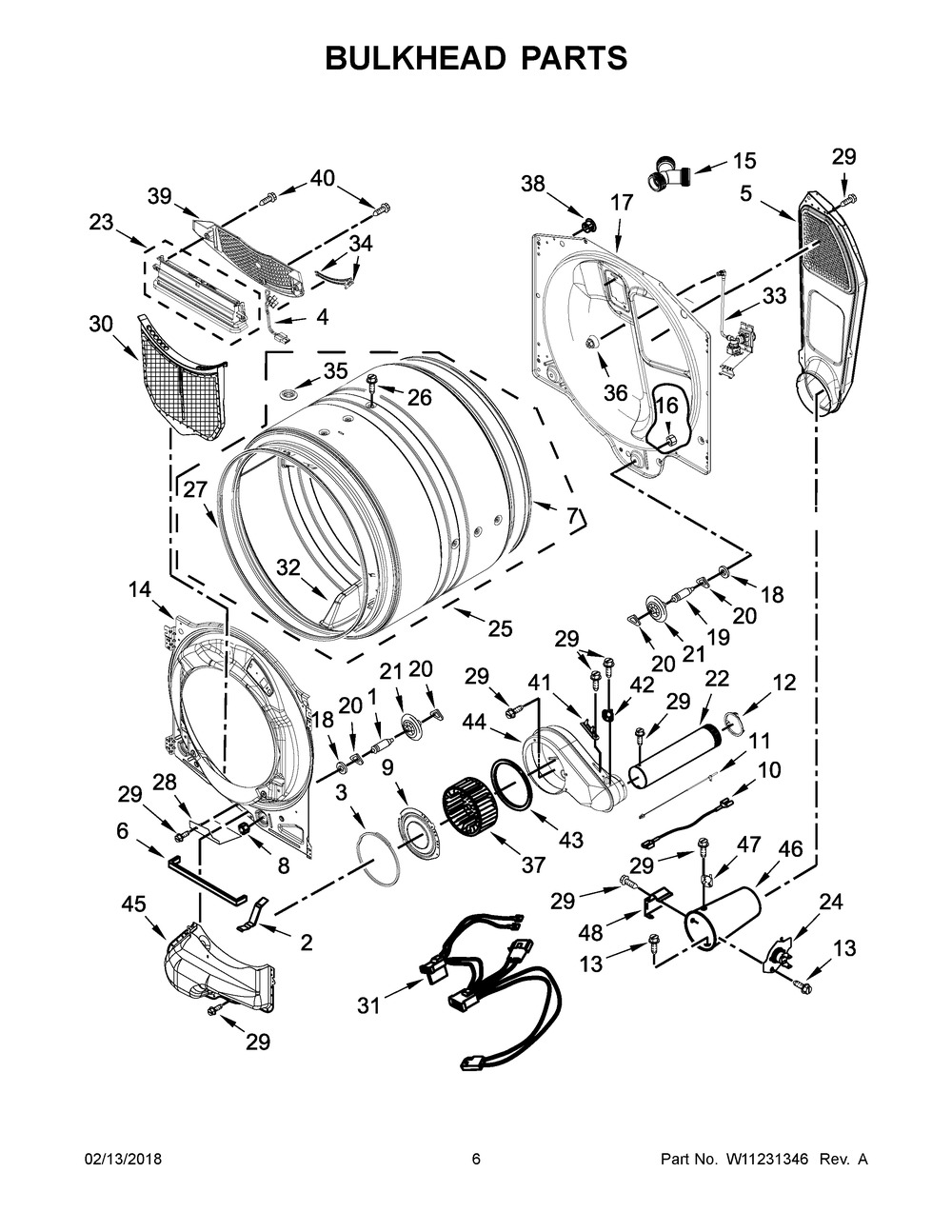 Bulkhead Parts Diagram and Parts List for WGD8540FW1  Whirlpool Dryer