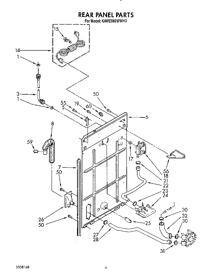 REAR PANEL Diagram and Parts List for KAWE860WAL3  KitchenAid Washer