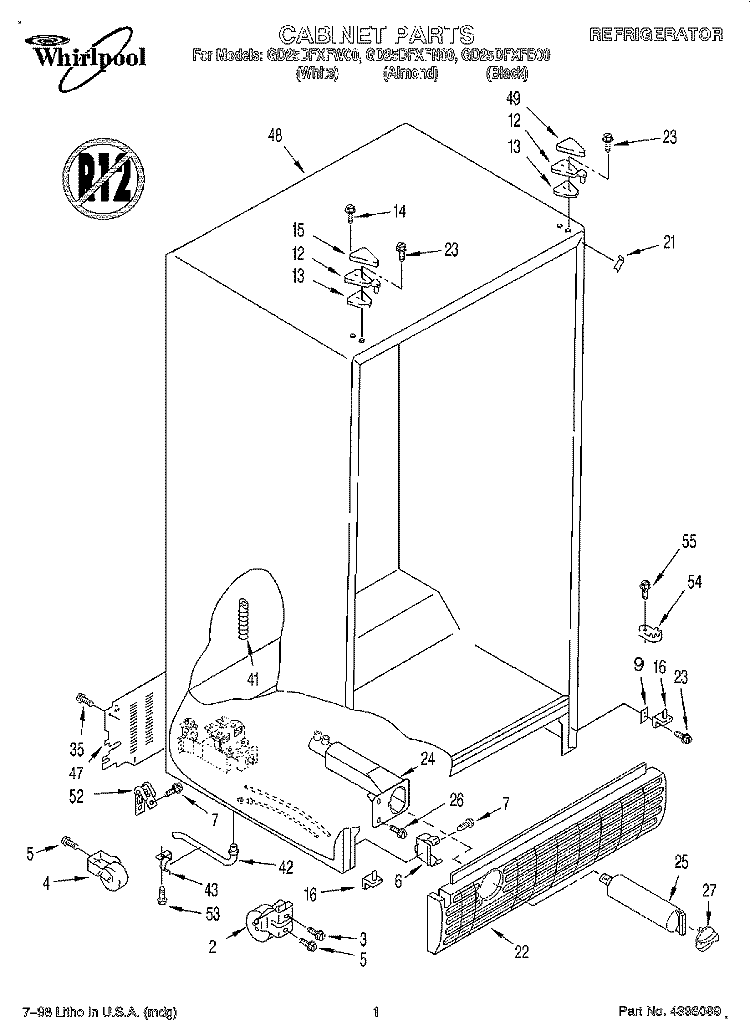 CABINET Diagram and Parts List for GD25DFXFN00  Whirlpool Refrigerator
