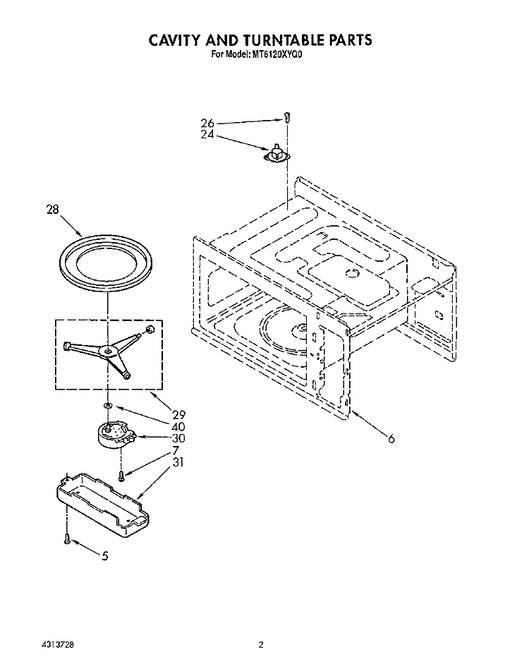 CAVITY AND TURNTABLE, LIT/OPTIONAL Diagram and Parts List for MT6120XYQ0  Whirlpool Microwave