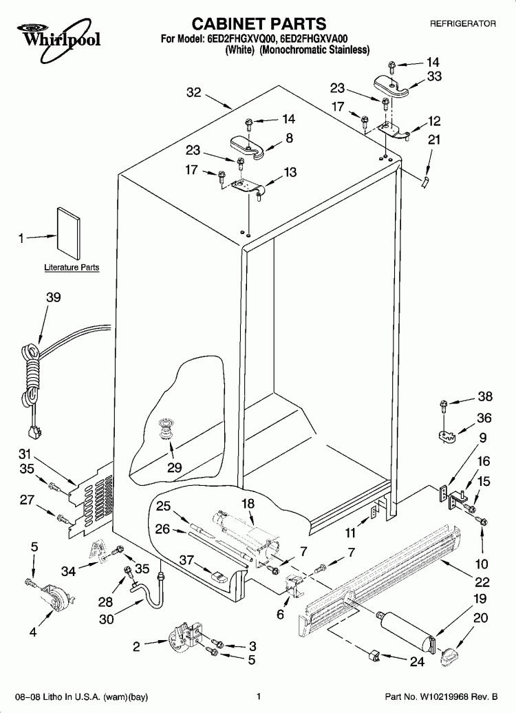 CABINET PARTS Diagram and Parts List for 6ED2FHGXVQ00  Whirlpool Refrigerator