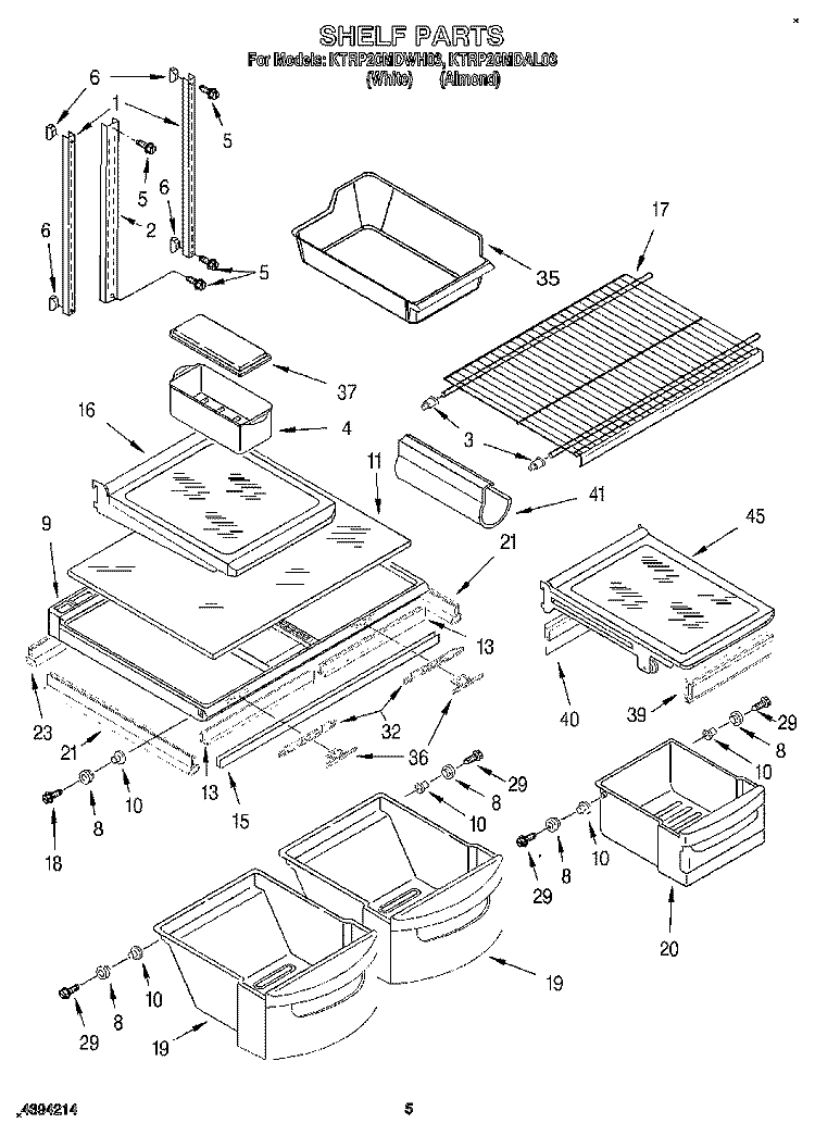 SHELF Diagram and Parts List for KTRP20MDAL03  Whirlpool Refrigerator