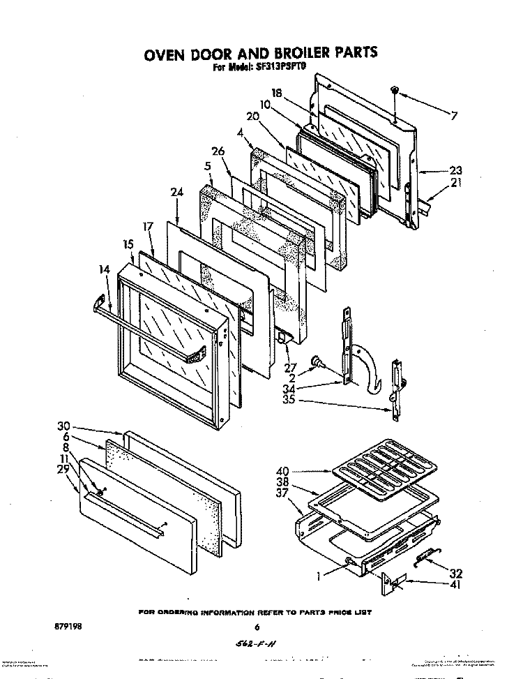 OVEN DOOR AND BROILER Diagram and Parts List for SF313PSPT0  Whirlpool Range