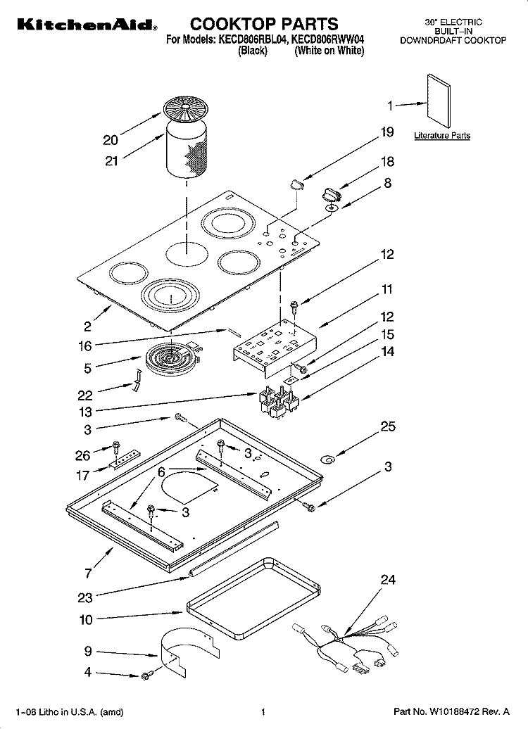 COOKTOP PARTS Diagram and Parts List for KECD806RWW04  KitchenAid Cooktop