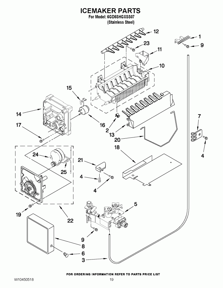 ICEMAKER PARTS Diagram and Parts List for 6GD5SHGXSS07  Whirlpool Refrigerator