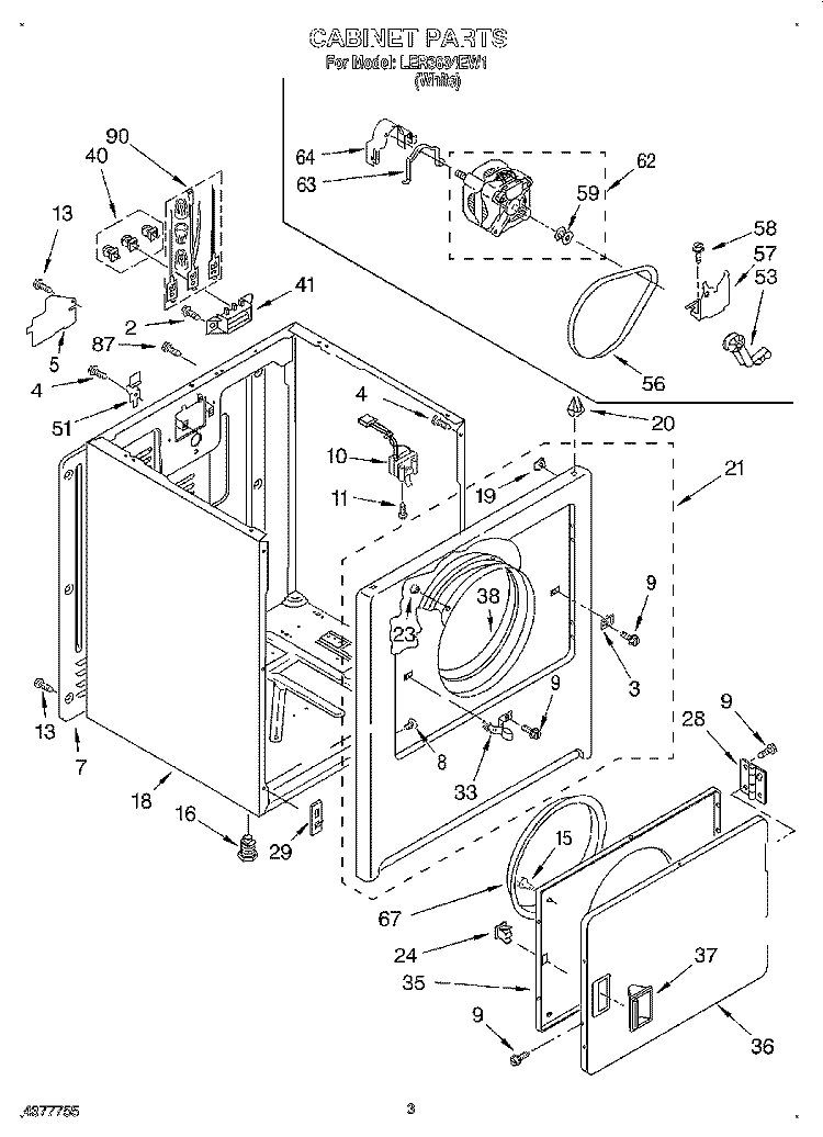 SECTION Diagram and Parts List for LER3634EW1  Whirlpool Dryer