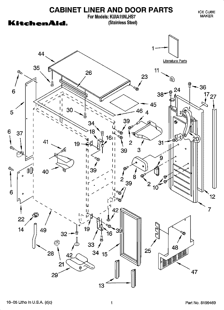 CABINET LINER AND DOOR PARTS Diagram and Parts List for KUIA15NLHS7  KitchenAid Ice Maker