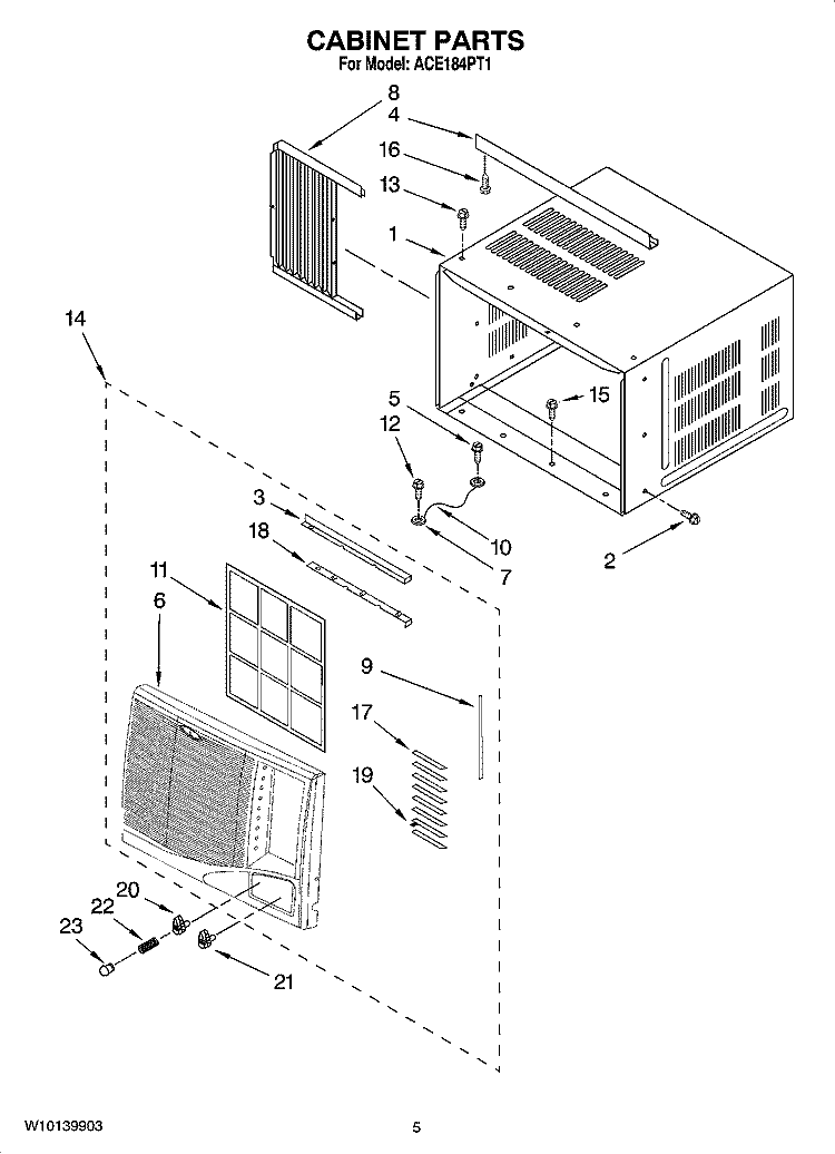 CABINET PARTS Diagram and Parts List for ACE184PT1  Whirlpool Air Conditioner