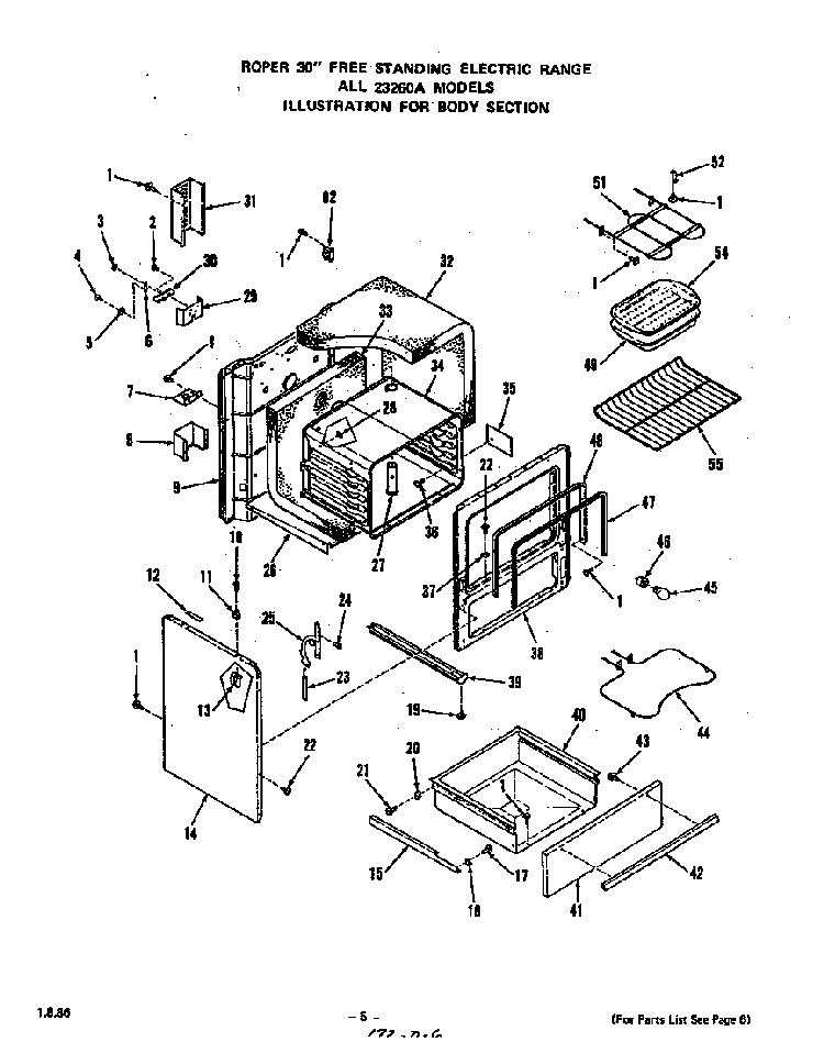 Body Diagram and Parts List for 2326*0A  Roper Range