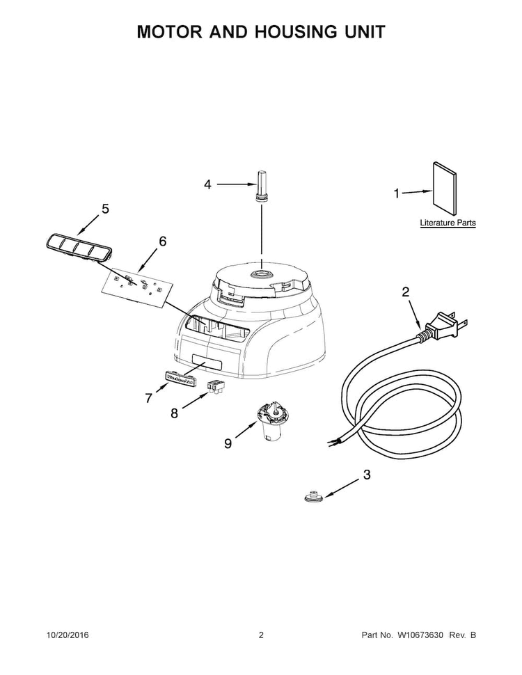 Motor And Housing Unit Diagram and Parts List for KFP0730QGC0  KitchenAid Food Processor