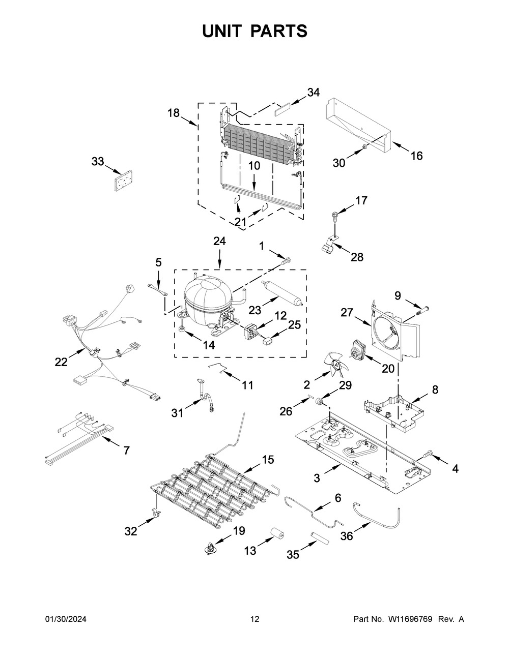Unit Parts Diagram and Parts List for WRB322DMBW05  Whirlpool Refrigerator