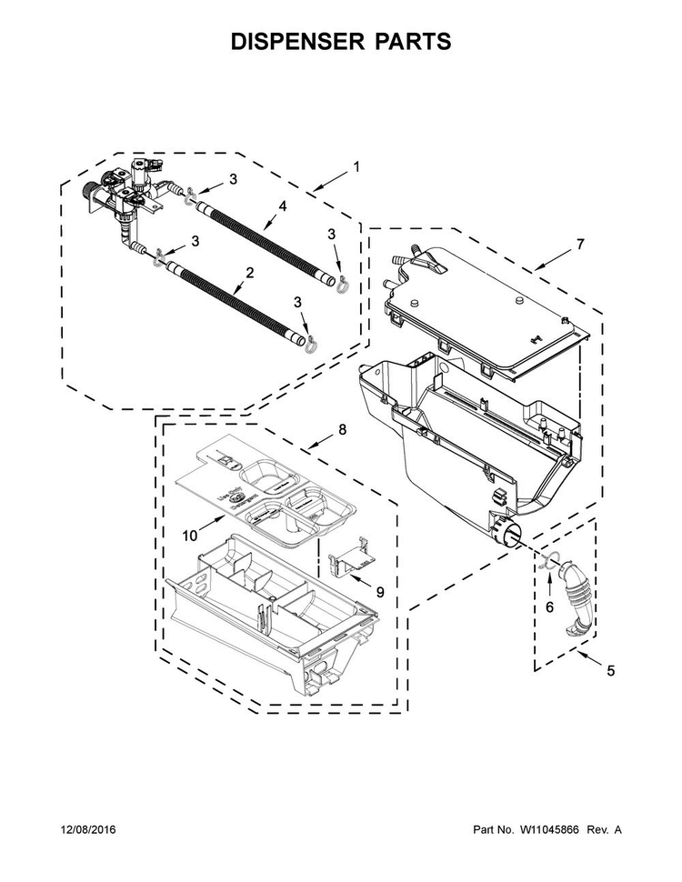 Dispenser Parts Diagram and Parts List for WFW90HEFC1  Whirlpool Washer