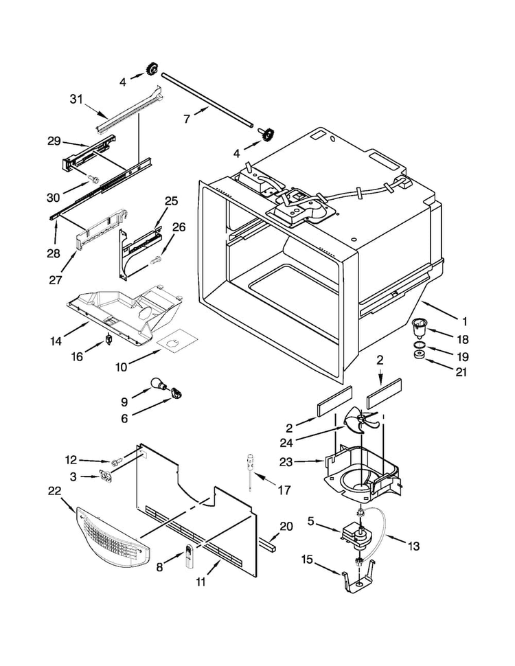 Freezer Liner Parts Diagram and Parts List for WRF532SNBB00  Whirlpool Refrigerator