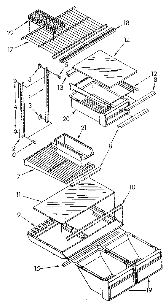 Shelf Diagram and Parts List for ET20AKXSN05  Whirlpool Refrigerator