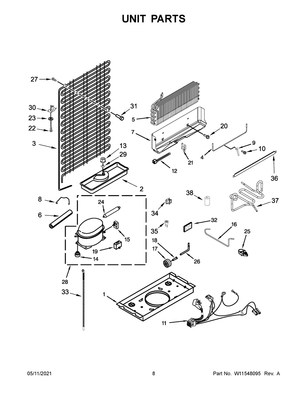 Unit Parts Diagram and Parts List for WRT314TFDB02  Whirlpool Refrigerator