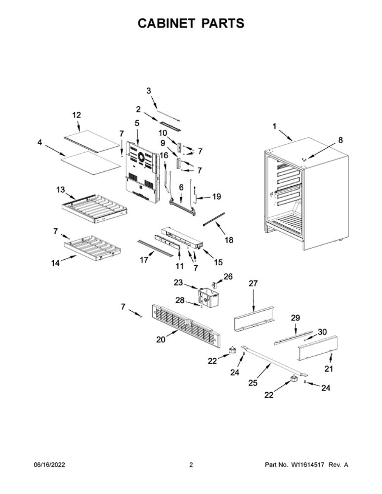 Cabinet Parts Diagram and Parts List for WUB35X24HZ02  Whirlpool Wine and Beverage Cooler