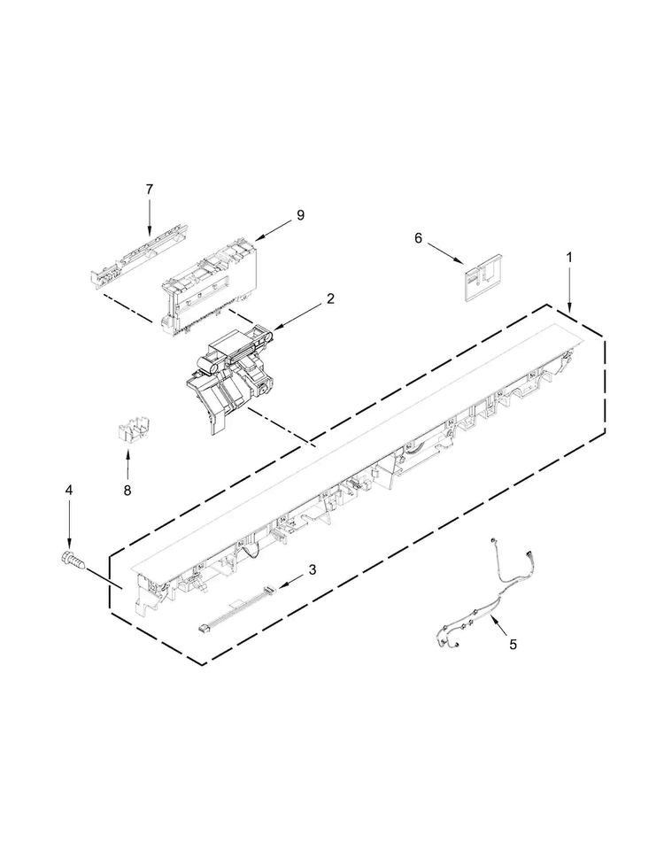 Control Panel And Latch Parts Diagram and Parts List for KDTM404EWH0  KitchenAid Dishwasher