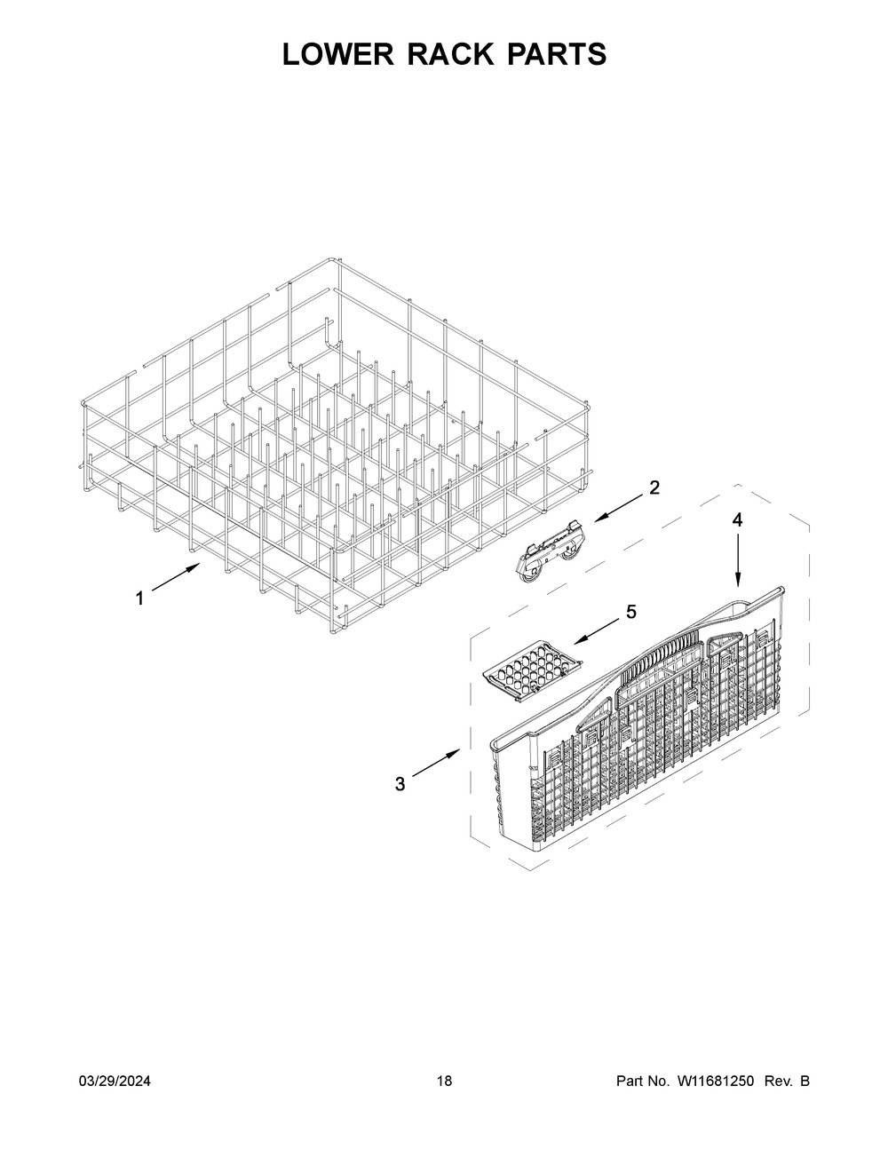 Lower Rack Parts Diagram and Parts List for WDP560HAMW1  Whirlpool Dishwasher