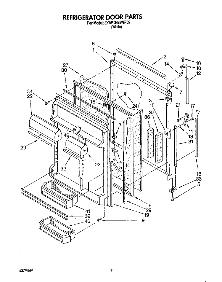REFRIGERATOR DOOR Diagram and Parts List for 3XARG475WP02  Whirlpool Refrigerator