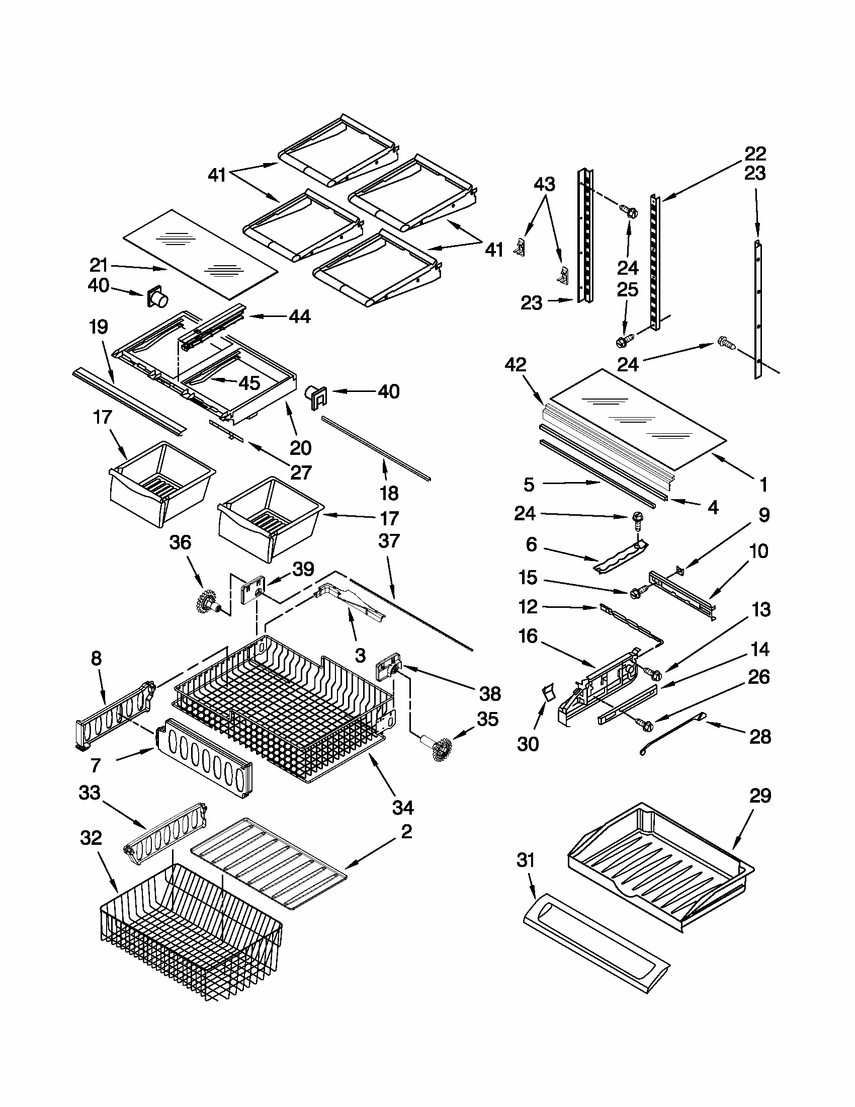 Shelf Parts Diagram and Parts List for 59679323012  Kenmore Refrigerator