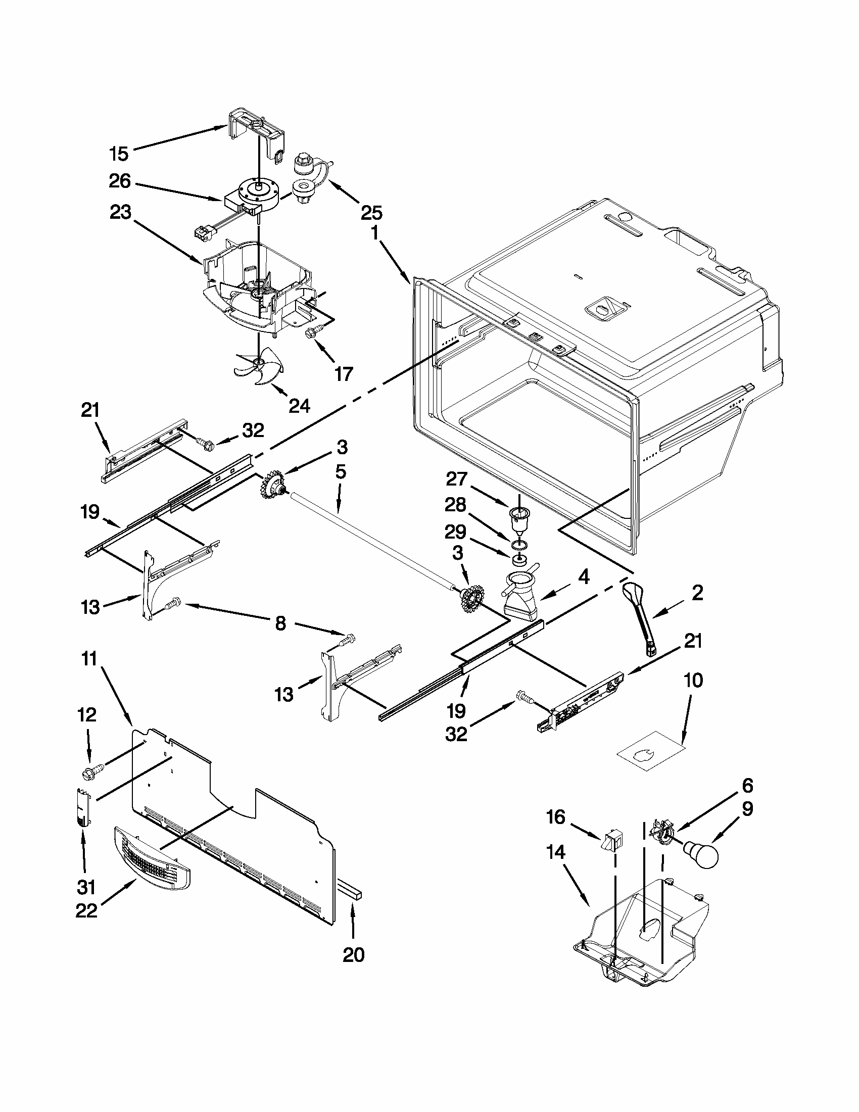 Freezer Liner Parts Diagram and Parts List for 596379243017  Kenmore Refrigerator