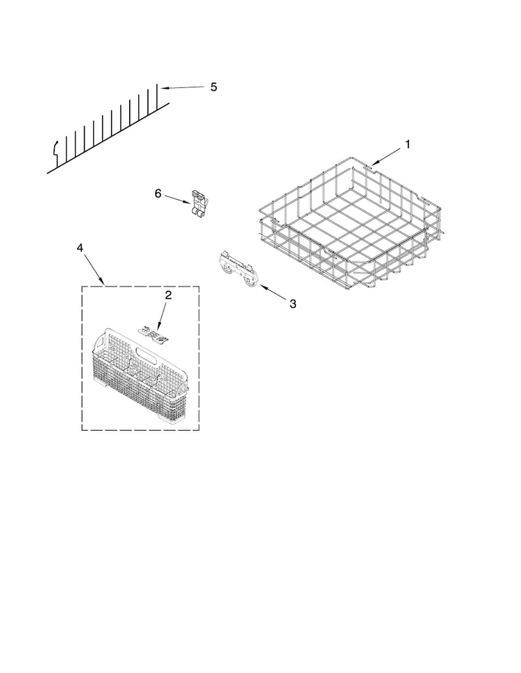Lower Rack Parts Diagram and Parts List for KUDL40CVSS2  KitchenAid Dishwasher