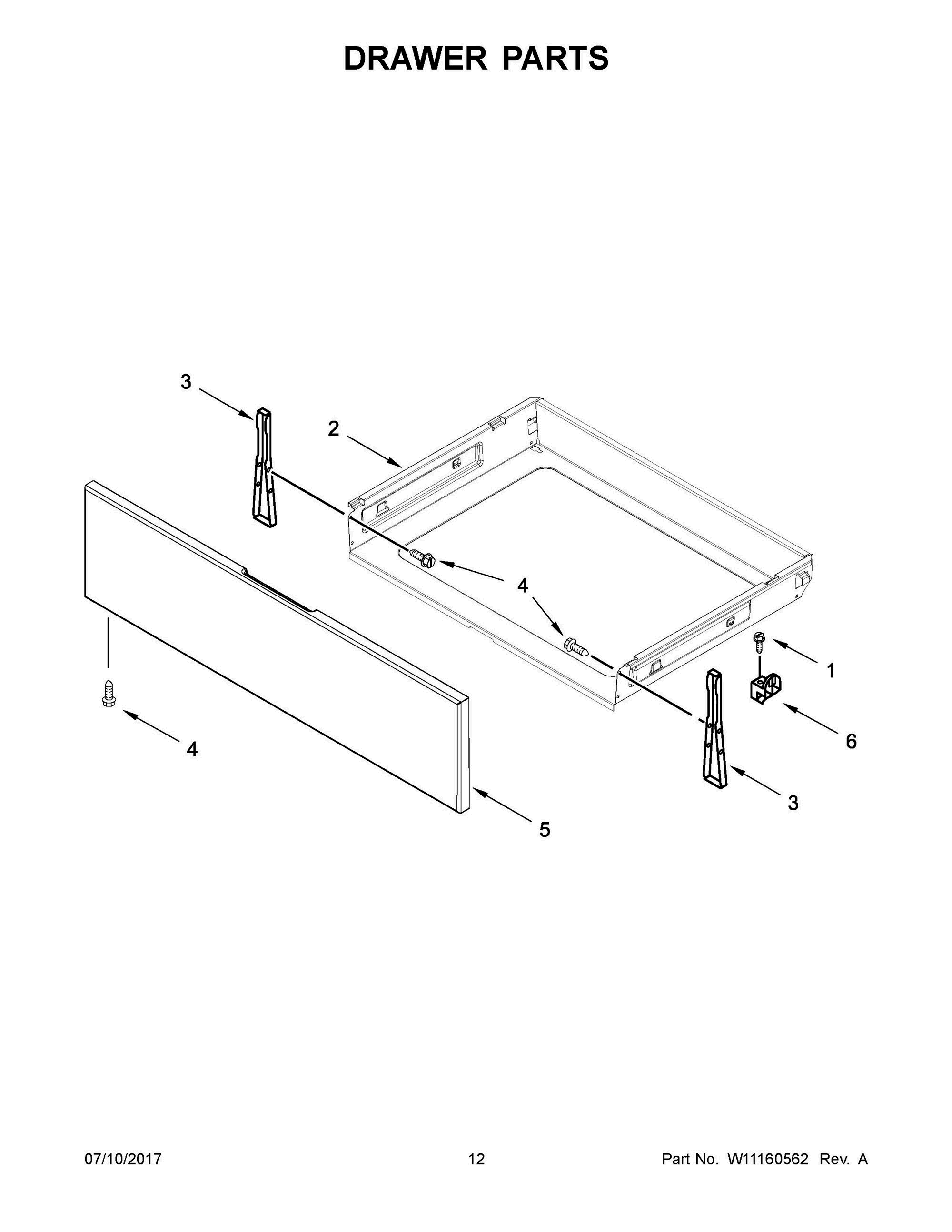 07 - DRAWER PARTS Diagram and Parts List for WFG525S0HV0  Whirlpool Range