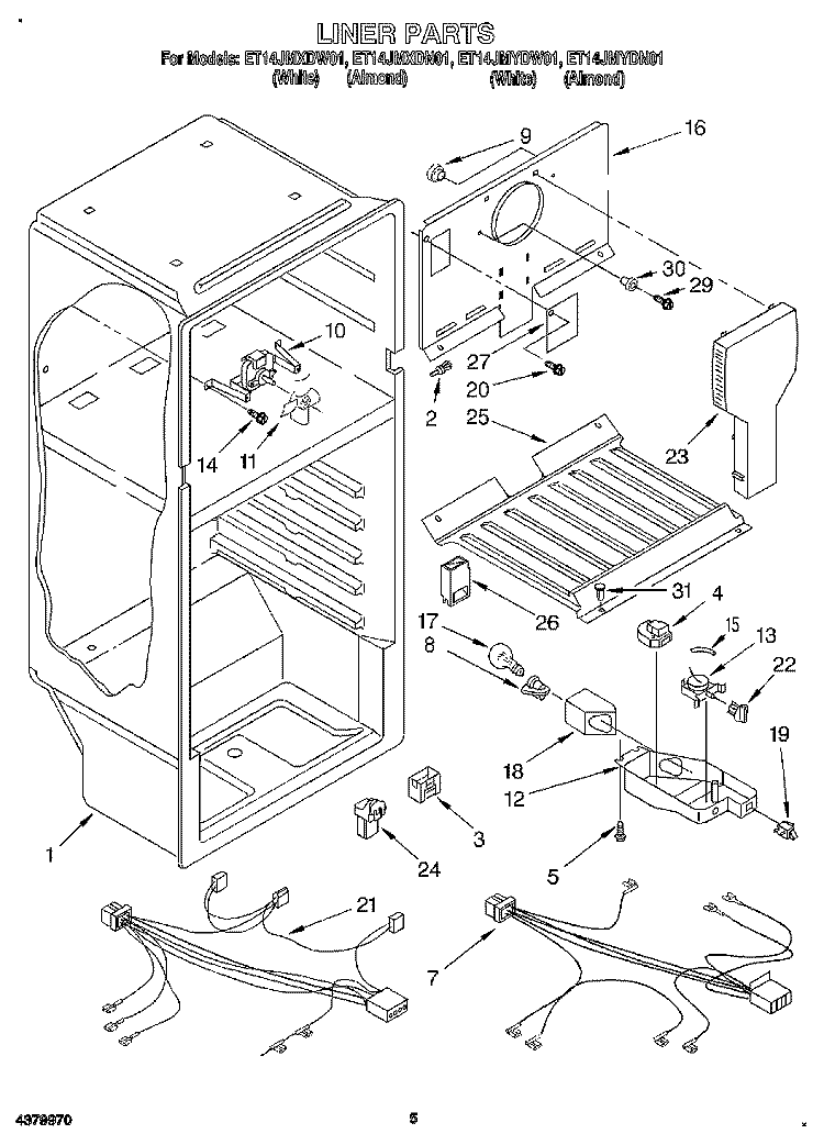 LINER, LIT/OPTIONAL Diagram and Parts List for ET14JMYDW01  Whirlpool Refrigerator