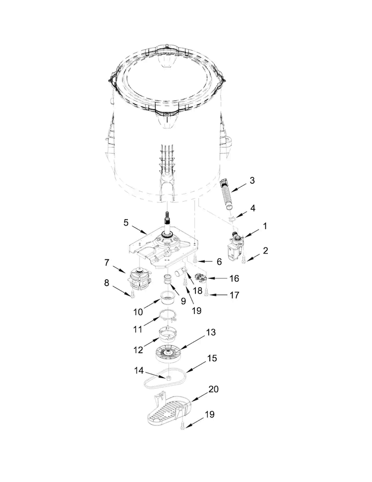 Gearcase, Motor And Pump Parts Diagram and Parts List for WTW4850BW2  Whirlpool Washer