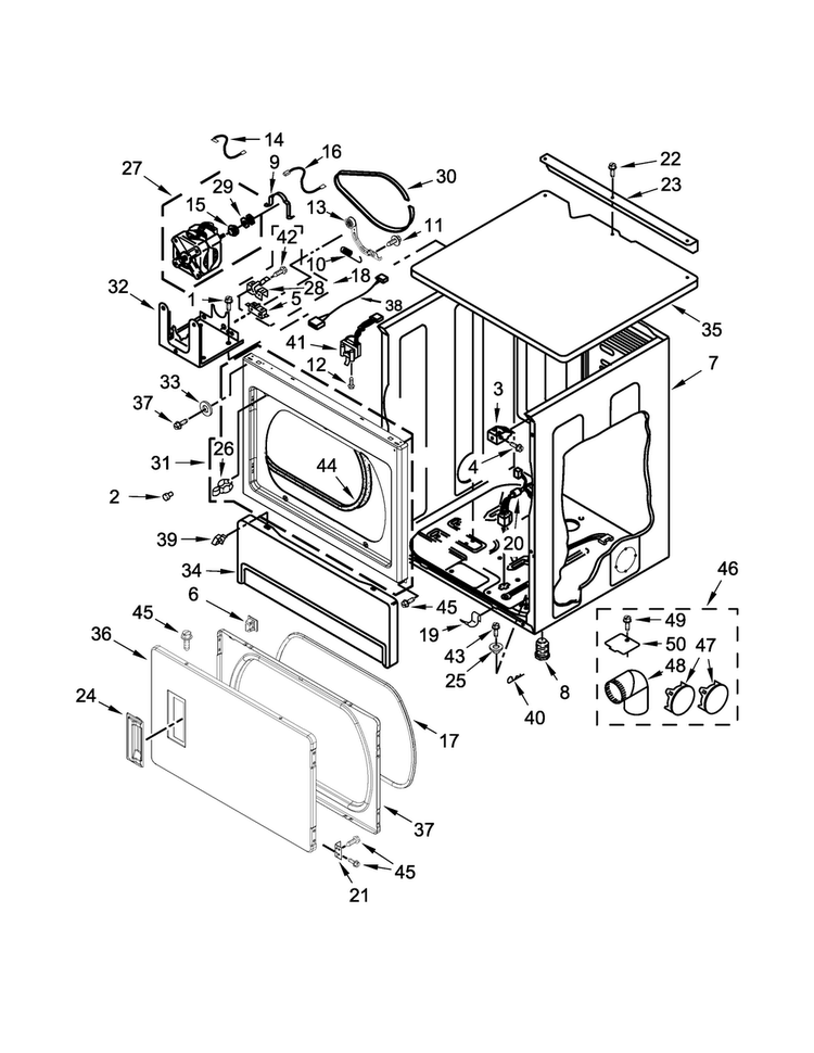 Upper Cabinet And Front Panel Parts Diagram and Parts List for CSP2860TQ0  Whirlpool Dryer