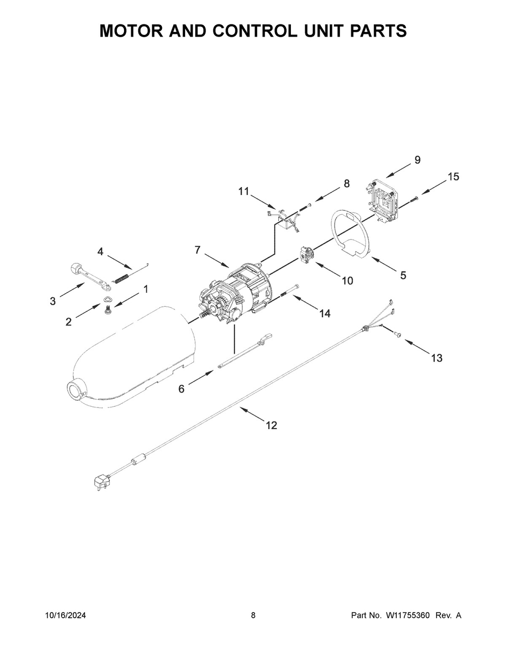 05 - Motor And Control Unit Parts Diagram and Parts List for 5K45SSBWH5  Whirlpool Mixer