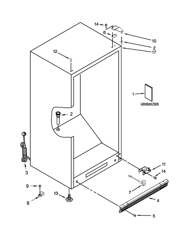 Cabinet Parts Diagram and Parts List for EV201NZTQ03  Whirlpool Freezer