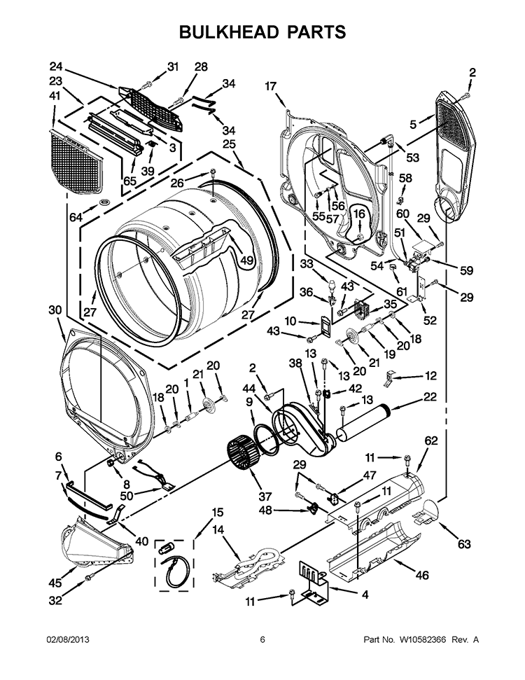 BULKHEAD PARTS Diagram and Parts List for WED9371YW1  Whirlpool Dryer