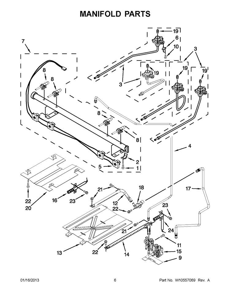 MANIFOLD PARTS Diagram and Parts List for WFG510S0AS1  Whirlpool Range