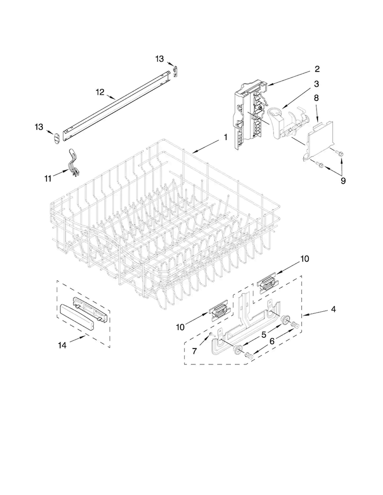 Upper Rack And Track Parts Diagram and Parts List for KUDL40CVSS2  KitchenAid Dishwasher