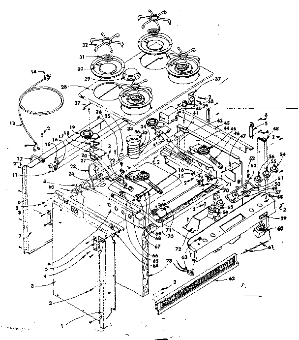 Top Section And Outer Body Diagram and Parts List for 1553567201  Kenmore Range