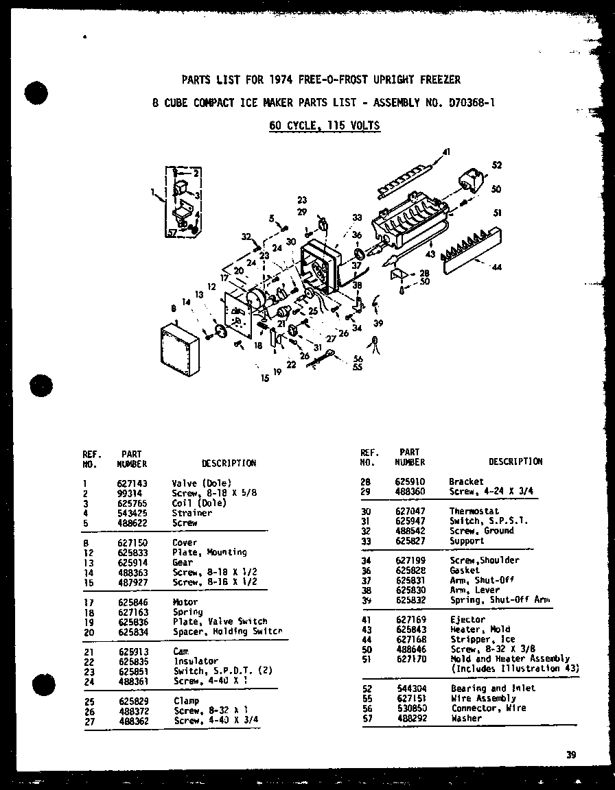 01 - 8 Cubecompact Ice Maker Diagram and Parts List for UF22K  Whirlpool Freezer