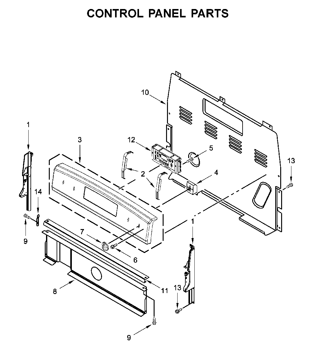 Control panel parts Diagram and Parts List for WFC150M0JW0  Whirlpool Range