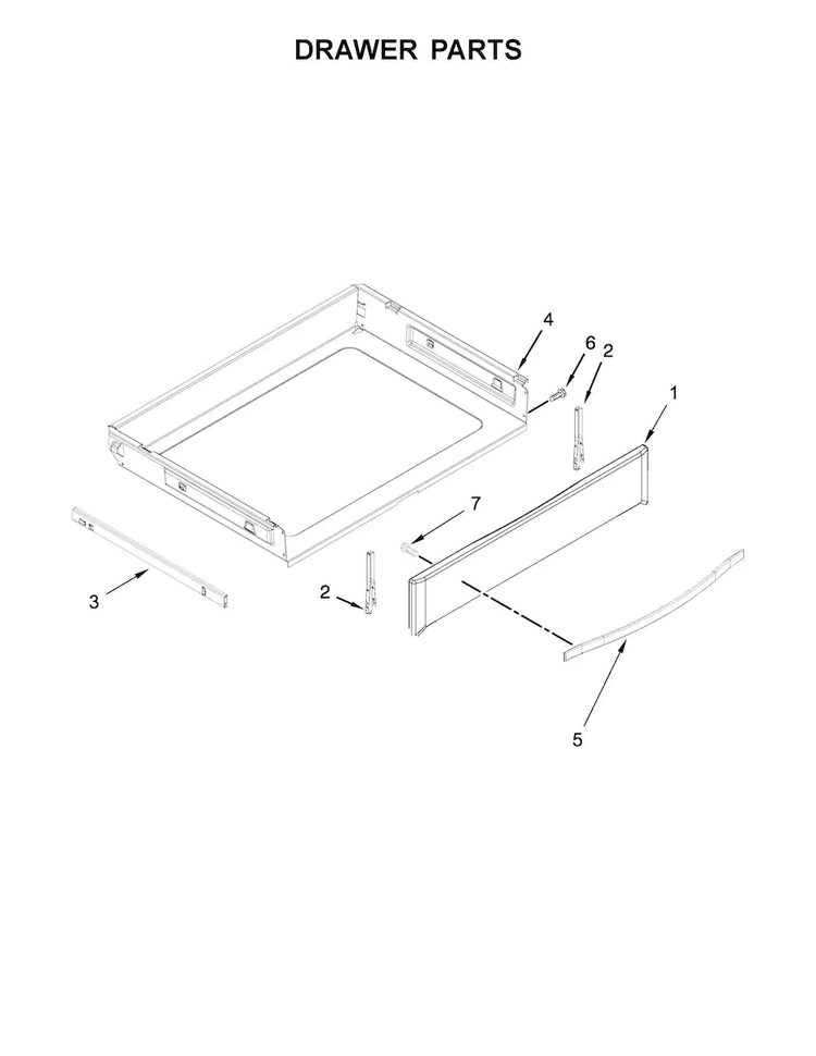 Drawer Parts Diagram and Parts List for WEG760H0DH0  Whirlpool Range