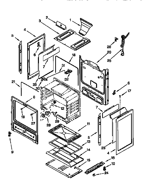 Chassis Diagram and Parts List for SF360PEENO  Whirlpool Range