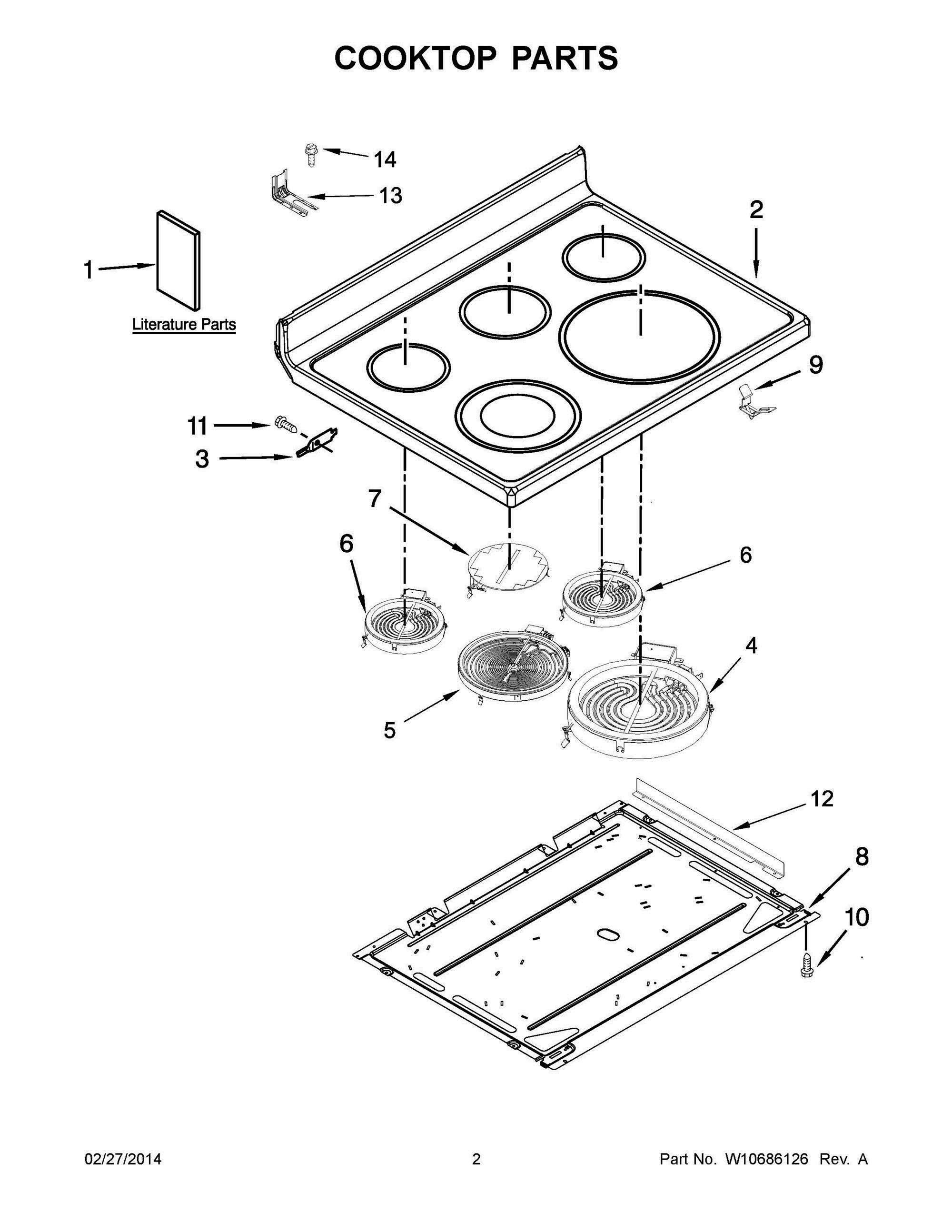 02 - COOKTOP PARTS Diagram and Parts List for YMER8800DE0  Whirlpool Range