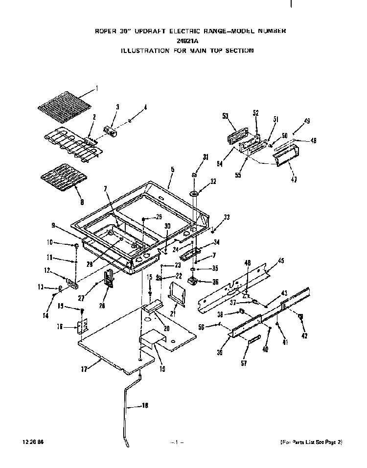 Main Top Diagram and Parts List for 2492*1A  Roper Range