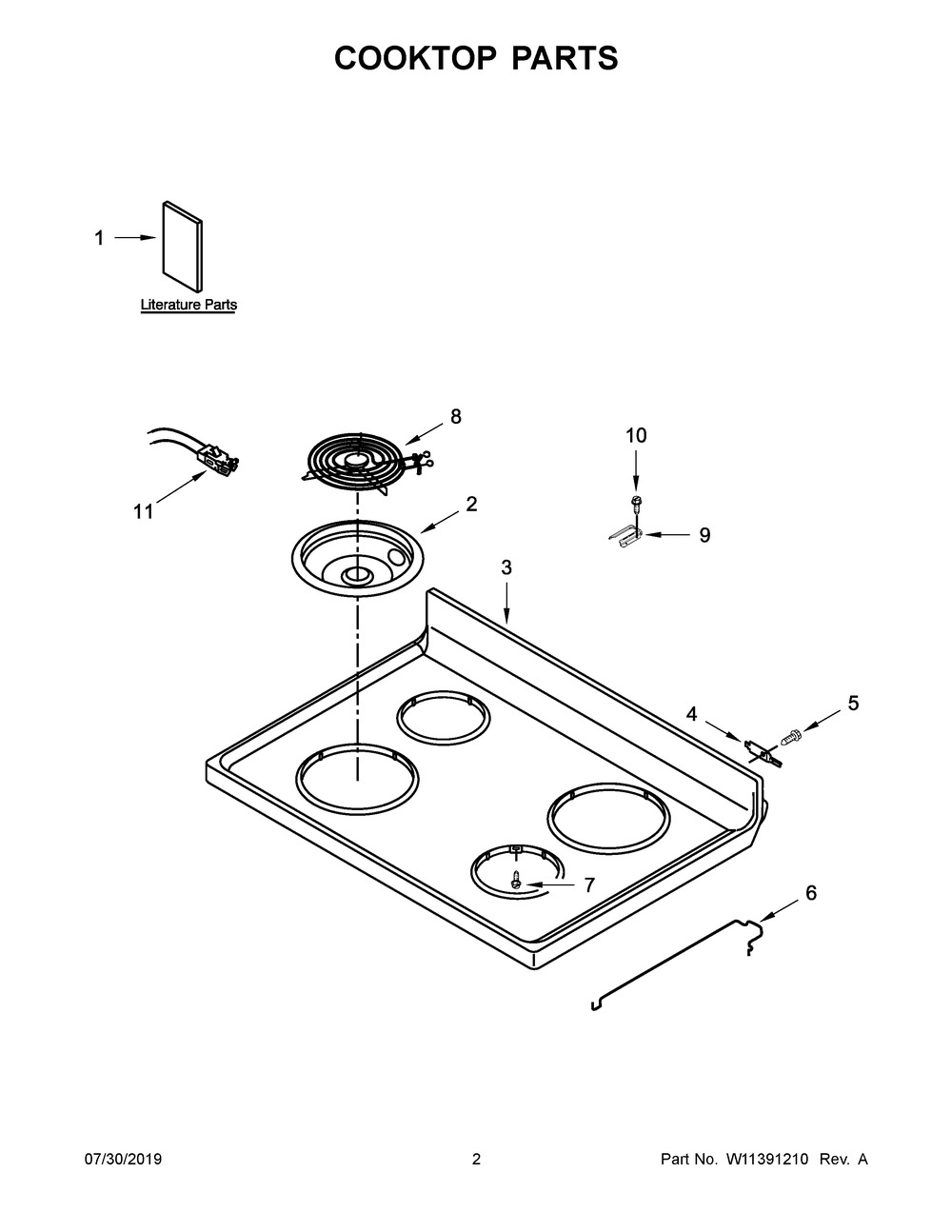 Cooktop Parts Diagram and Parts List for WFC310S0ES4  Whirlpool Range