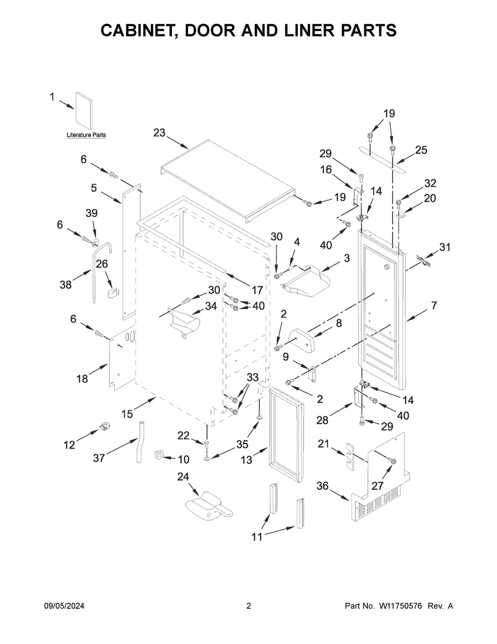 02 - Cabinet, Door And Liner Parts Diagram and Parts List for WUI95X15HZ02  Whirlpool Ice Maker
