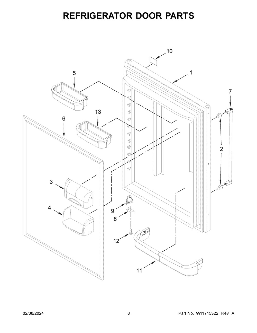 Refrigerator Door Parts Diagram and Parts List for KRBR109ESS05  KitchenAid Refrigerator