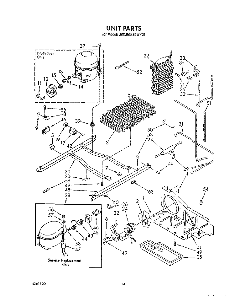 UNIT Diagram and Parts List for JWARG482WP01  Whirlpool Refrigerator
