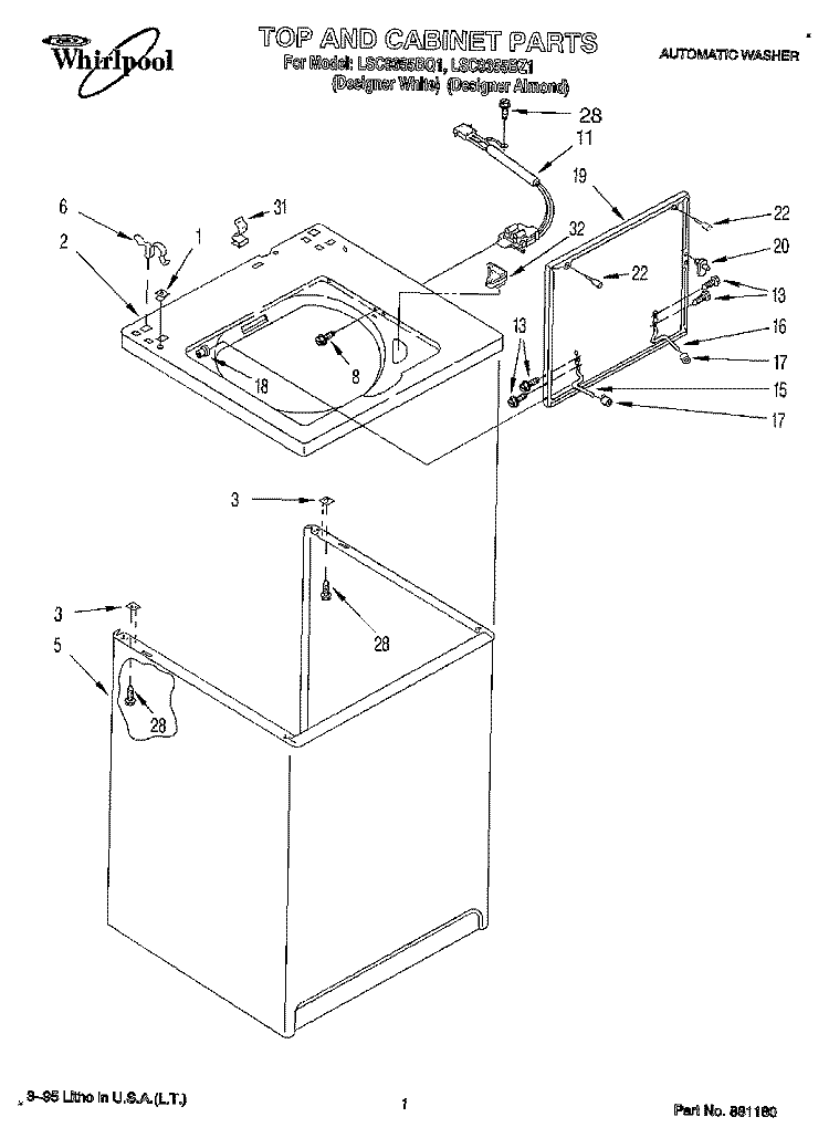 TOP AND CABINET, LIT/OPTIONAL Diagram and Parts List for LSC9355BQ1  Whirlpool Washer